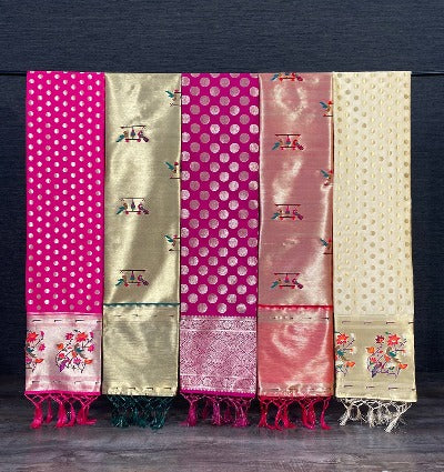 Pink Silver Paithani Brocade Dupatta For Women