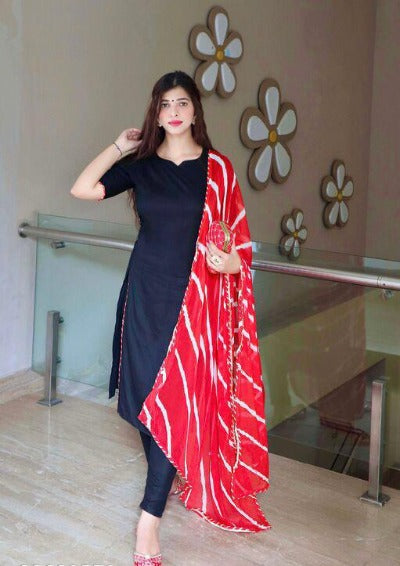 Black Salwar Suit Red Lehariya Dupatta