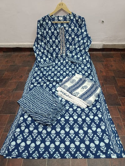 Indigo Cotton Tye Dye Salwar Suit Dupatta Set