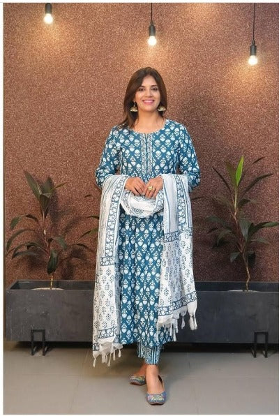 Indigo Cotton Tye Dye Salwar Suit Dupatta Set