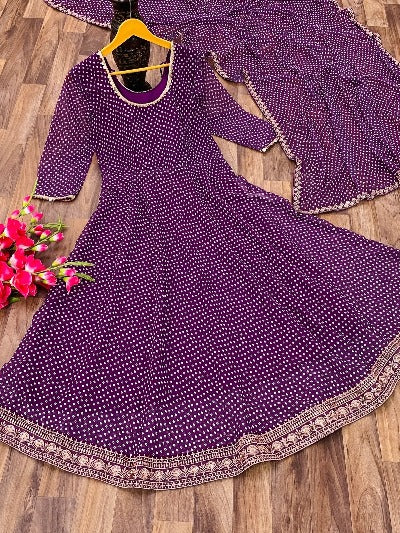 Purple Georgette Polka Dot Salwar Suit with Dupatta