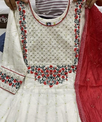 Cream Embroidery Salwar Suit with Dupatta