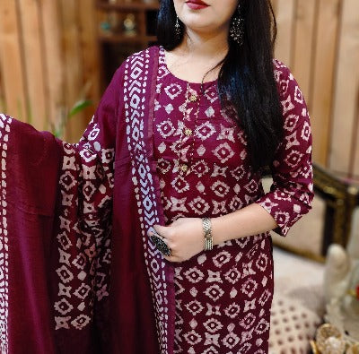 Crimson Cotton Straight Salwar Suit with Dupatta 
