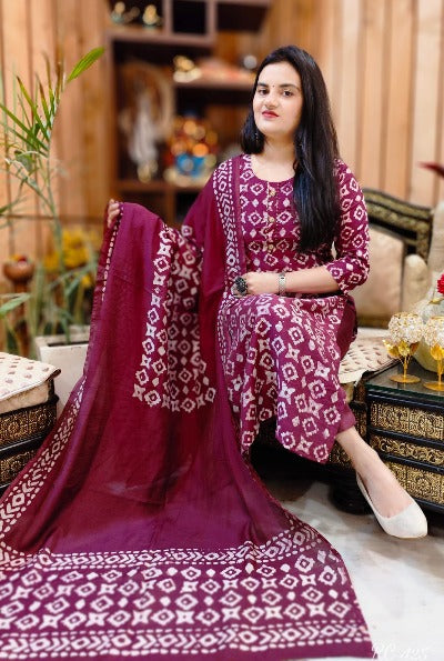 Crimson Cotton Straight Salwar Suit with Dupatta 