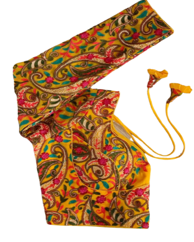 Kashmiri Full Sleeves Readymade Saree Blouse yellow