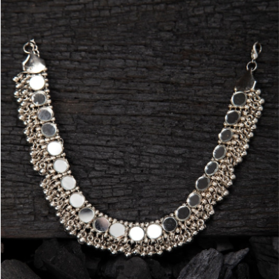 Mirror Silver Ghungaroo Oxidised Choker Necklace