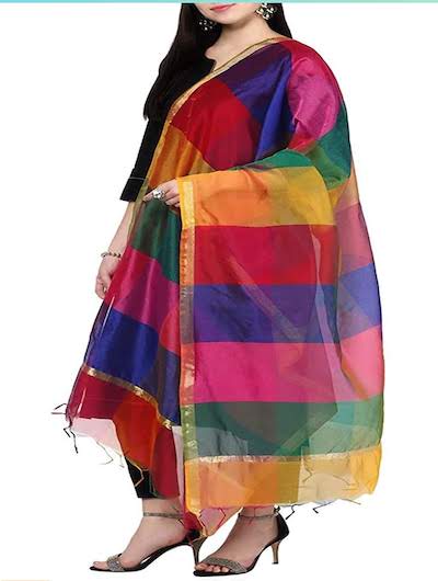 Multicolor Women's Art Silk Banarasi Bandhej Dupatta