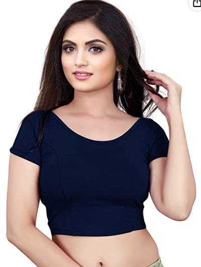 Navy Blue Stretchable Sleeves Readymade Saree Blouse