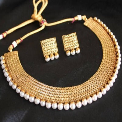Partywear Gold Designer Necklace Set For Women