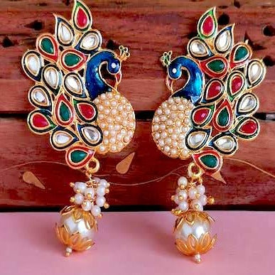 Peacock Oversize Multicolor Gold Plated Jhumka Earrings