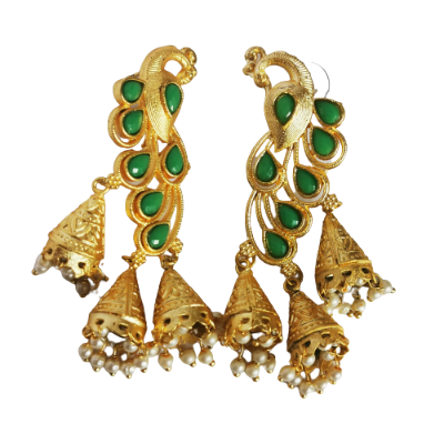 Peacock Green Gold Plated Jhumka Earrings