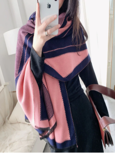 Pink Blue Designer Horse Soft Wool Shawl for Woman