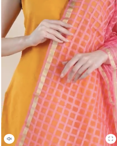 Pink Checked Dupatta for Women