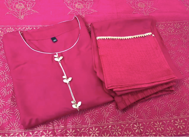29.99Pink Gold Foil Cotton Salwar Suit Dupatta (Set of 3)