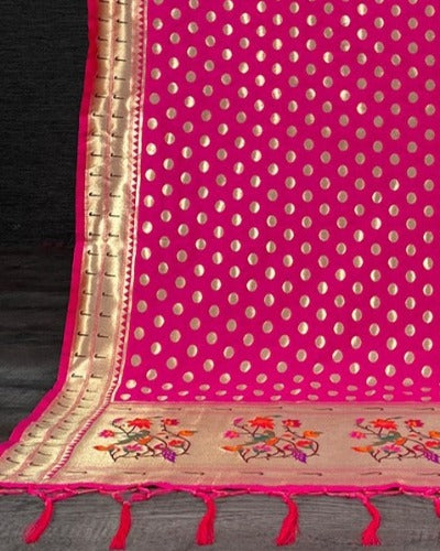Pink Gold Paithani Brocade Dupatta For Women