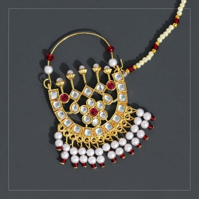 Pink Gold Piercing Ethnic Designer Pearl Traditional Nose Nathani