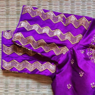 Purple Readymade Saree Blouse Silk Embroidered
