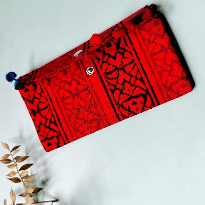 Red Black Tassel Design Fabric Clutch