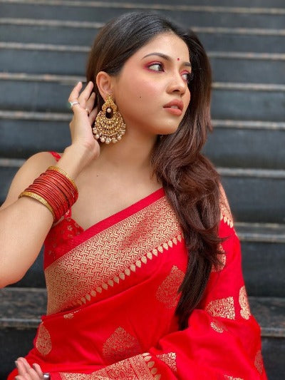 Red Gold Banarasi Silk Saree