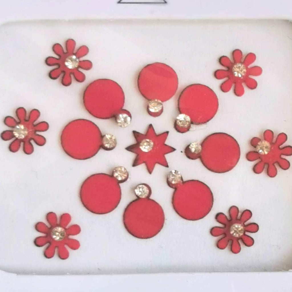 Red Round Floral Diamond Fashion Bindi Sticker