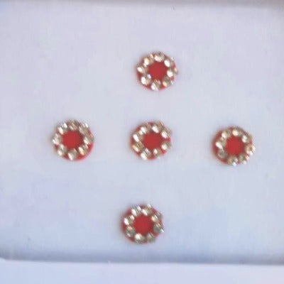 Red Round White Diamond Fashion Bindi Sticker