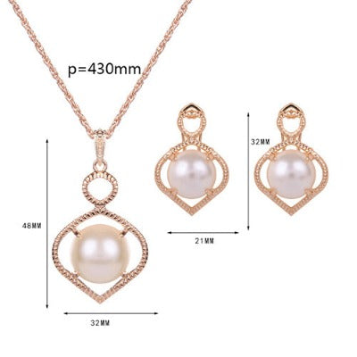 Rose Gold Pearl Drop earring Necklace Set