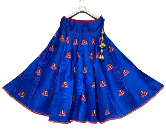 Royal Blue Lady with Glasses Digital Print Skirt