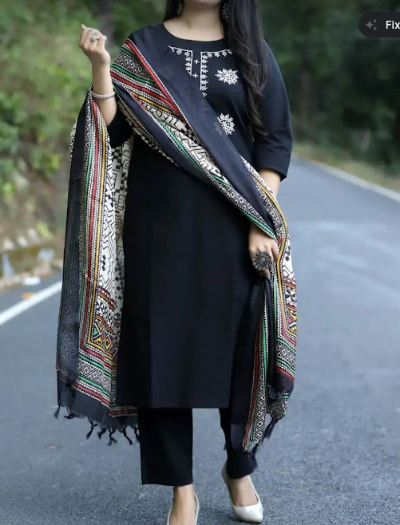 Black Salwar Suit Printed Dupatta