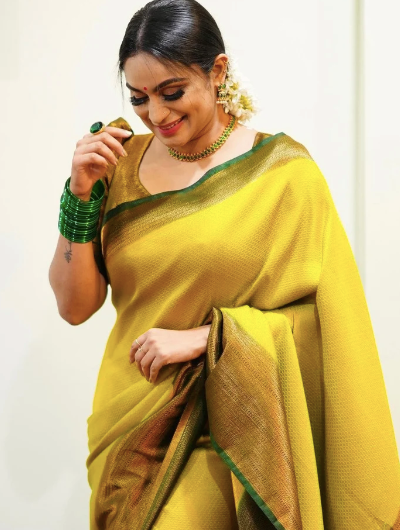 Designer Yellow Green Kanchipuram Silk Saree for Women