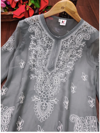 Grey Georgette Kurti with Inner Lining for Women