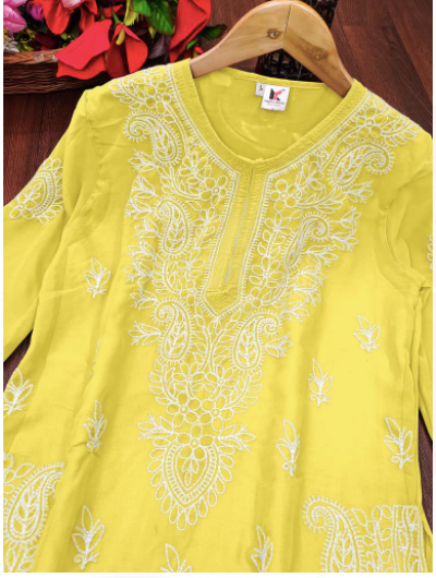 Yellow Georgette Kurti with Inner Lining for Women