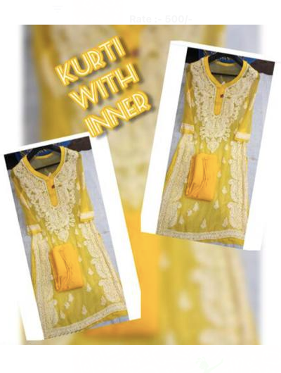 Yellow Georgette Kurti with Inner Lining for Women