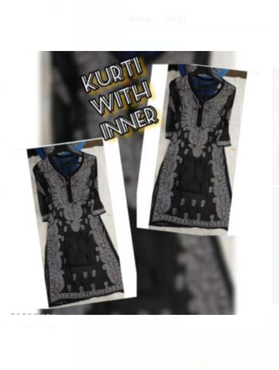 Black Georgette Kurti with Inner Lining for Women