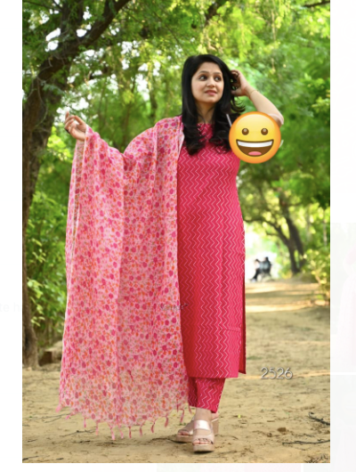 Pink Cotton Salwar Suit with Floral Organza Dupatta