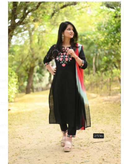 Black Embroidery Straight Salwar Suit