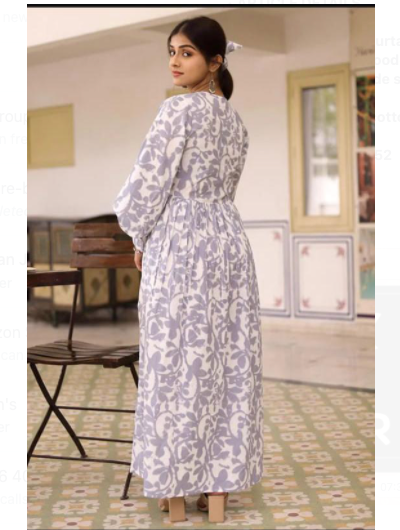 Grey Floral Cotton Maxi Dress For Women