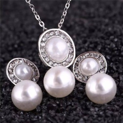 Silver Crystal Pearl Bridal Wedding Jewelry Set