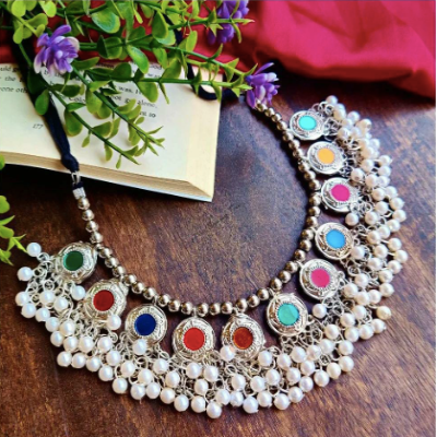 Silver Designer Pearl Ghungaroo Choker Necklace