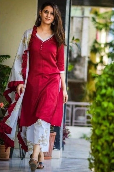Red Handblock Salwar Suit Dupatta 