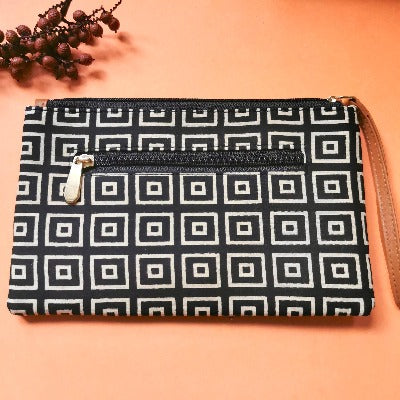 White Black Sqaure Brown Leather Fabric Designer Clutch