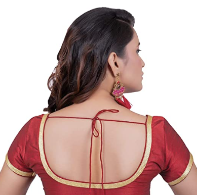 Women Maroon Silk Cotton Round Neck Solid Readymade Saree Blouse