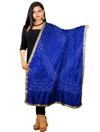 Women's Art Silk Blue Gotta Bandhej Ghatchola Dupatta