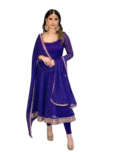 georgette polka dot salwar kameez indian pakistani suit .png blue georgette indian wedding suit outfit asian ethnic traditional 