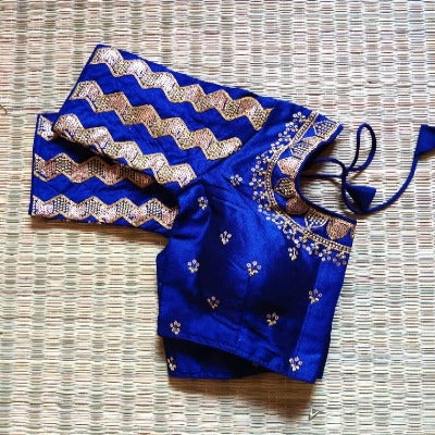 Navy Blue Readymade Saree Blouse Silk Embroidered