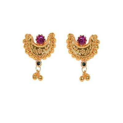 Ethnic Gold Pink Stone Stud Earring for Women