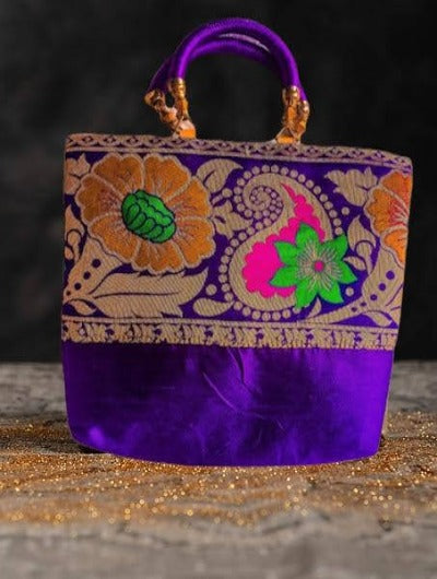 Lilac Paithani Saree Purse Silk Handle Bag