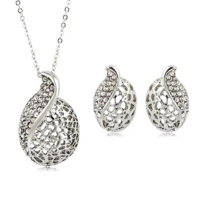 silver water drop earring necklace set for women .jpg